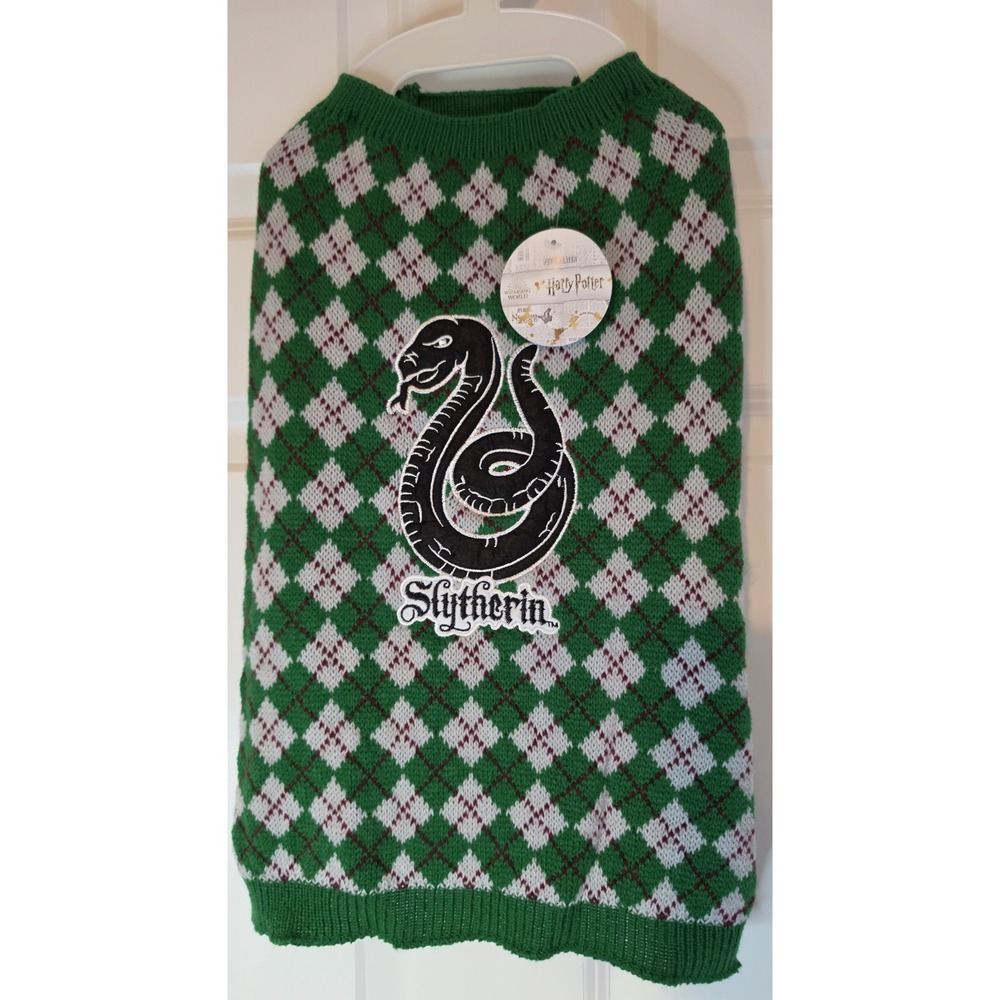 Harry Potter "Slytherin" Dog Sweater Size Medium (Green Argyle)
